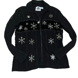 Storybook Knits "let It Snow" Heavyweight Black Sweater Sz M